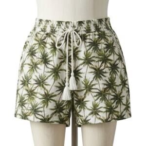 Briggs Shorts Size L Green Palm Tree Print Linen Blend Drawstring Pockets Casual